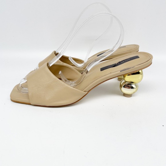 Cult Gaia Women's Gigi Metallic Sphere Heel Vinyl Sandals Tan Size EU 36 US 6 - Picture 5 of 11